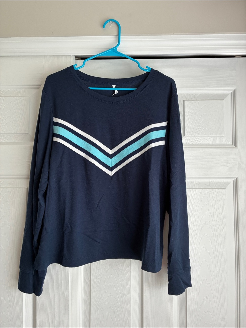 Ideology Navy Top with Aqua & White Stripes